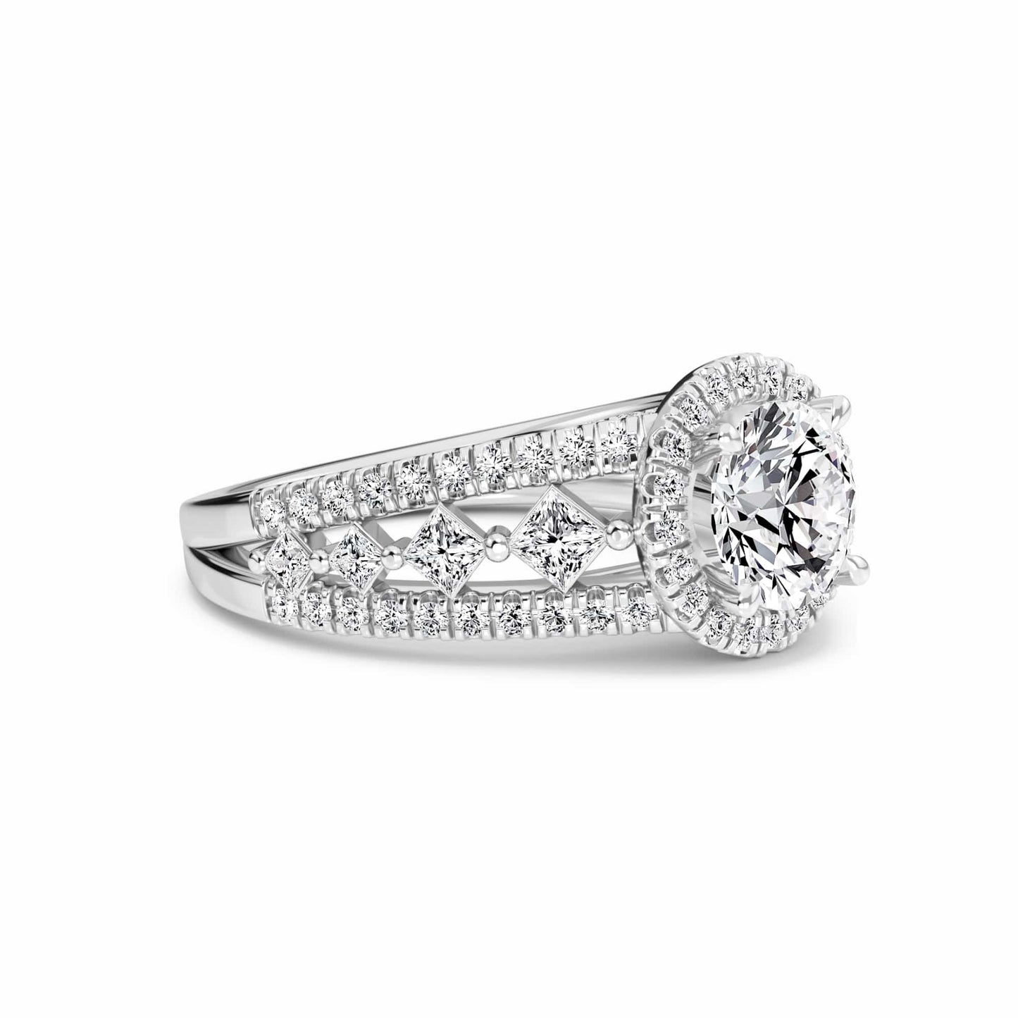 White Diamond Vintage Lattice Halo Engagement Ring - Kashvi