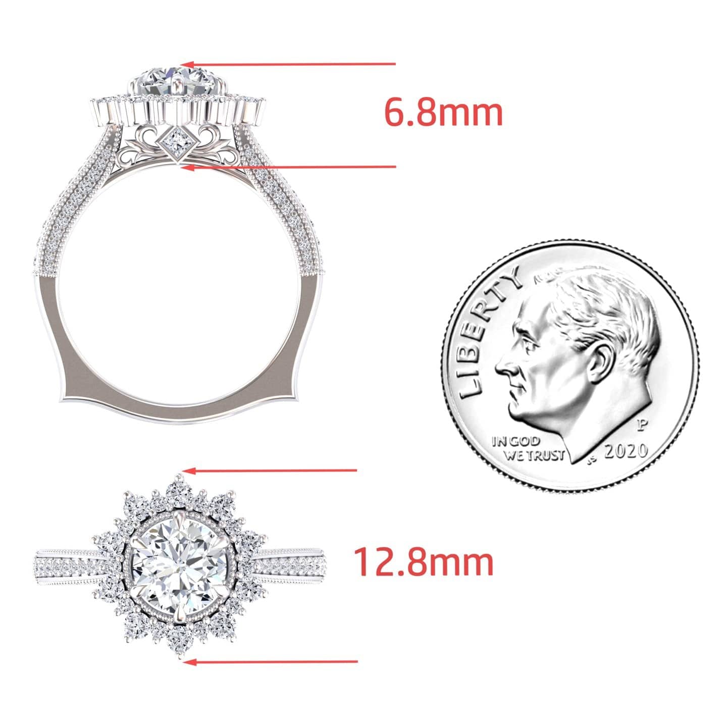 White Diamond Vintage-Inspired Ruffled Halo Engagement Ring - Charvi