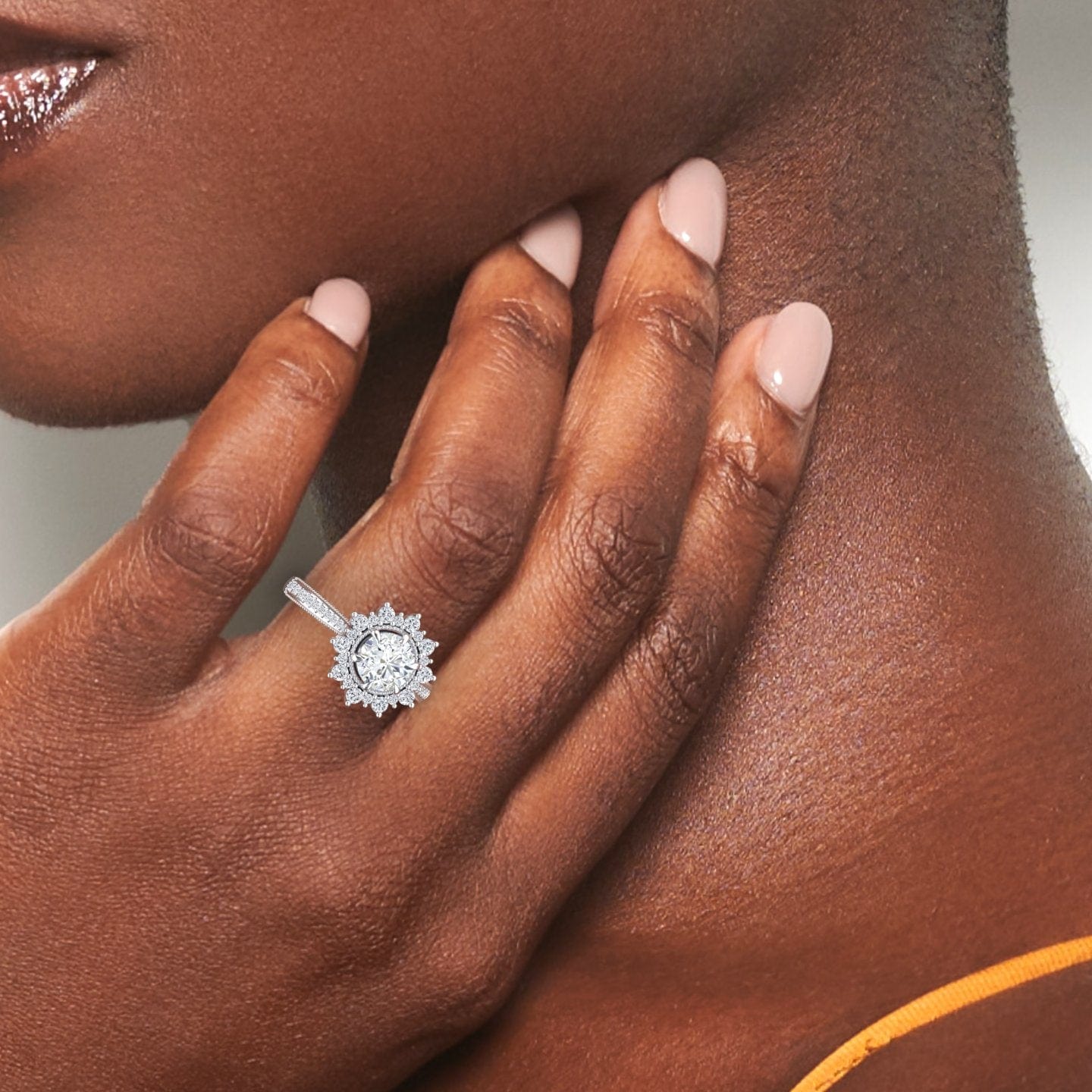 White Diamond Vintage-Inspired Ruffled Halo Engagement Ring - Charvi