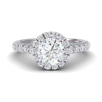 White Diamond Pave Halo Engagement Ring - Sonia