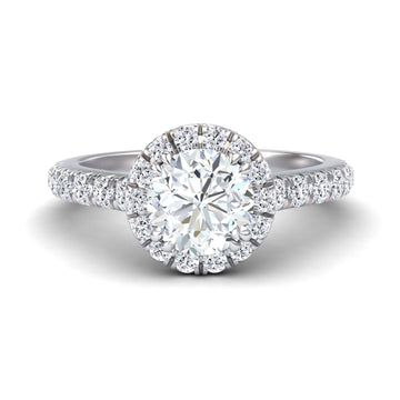White Diamond Pave Halo Engagement Ring - Sonia