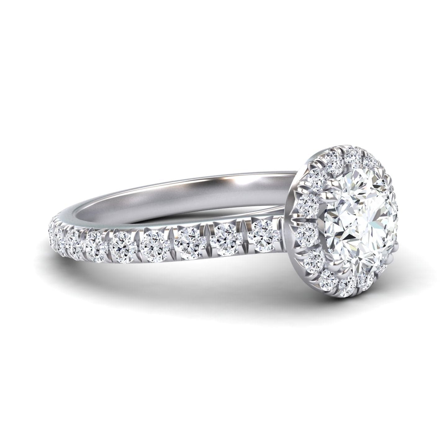 White Diamond Pave Halo Engagement Ring - Sonia