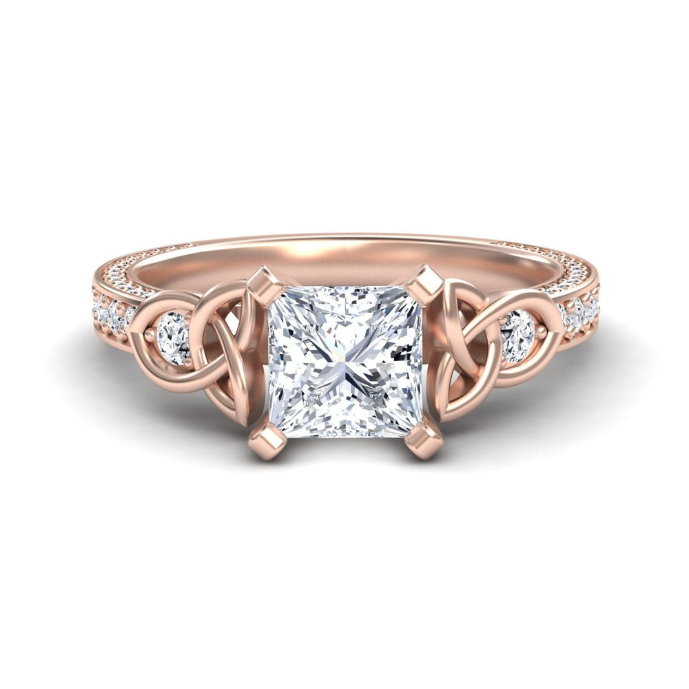 White diamond celtic knot pave accented engagement ring