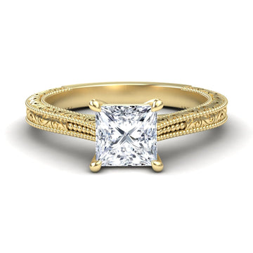 White Diamond Vintage Scrollwork Solitaire Engagement Ring - Gillian