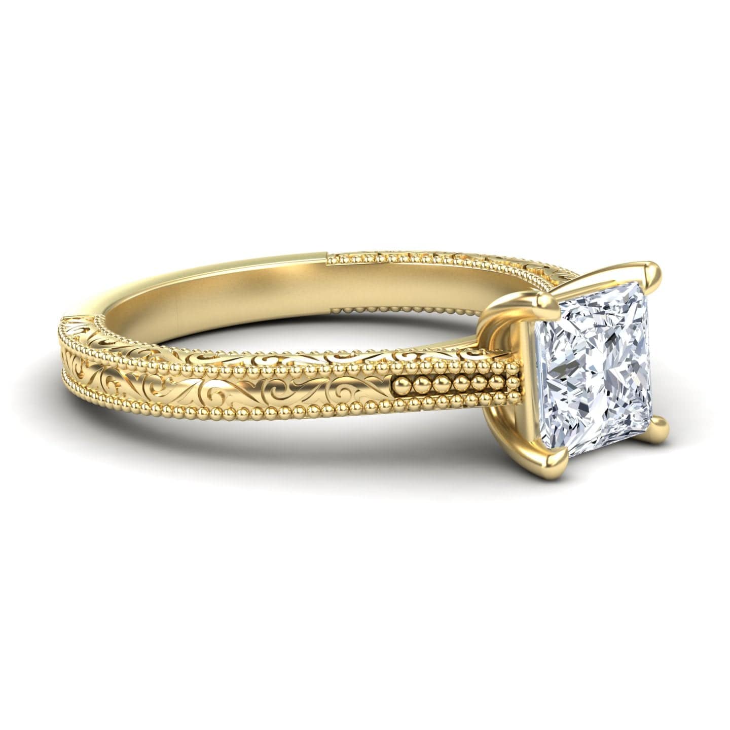 White Diamond Vintage Scrollwork Solitaire Engagement Ring - Gillian
