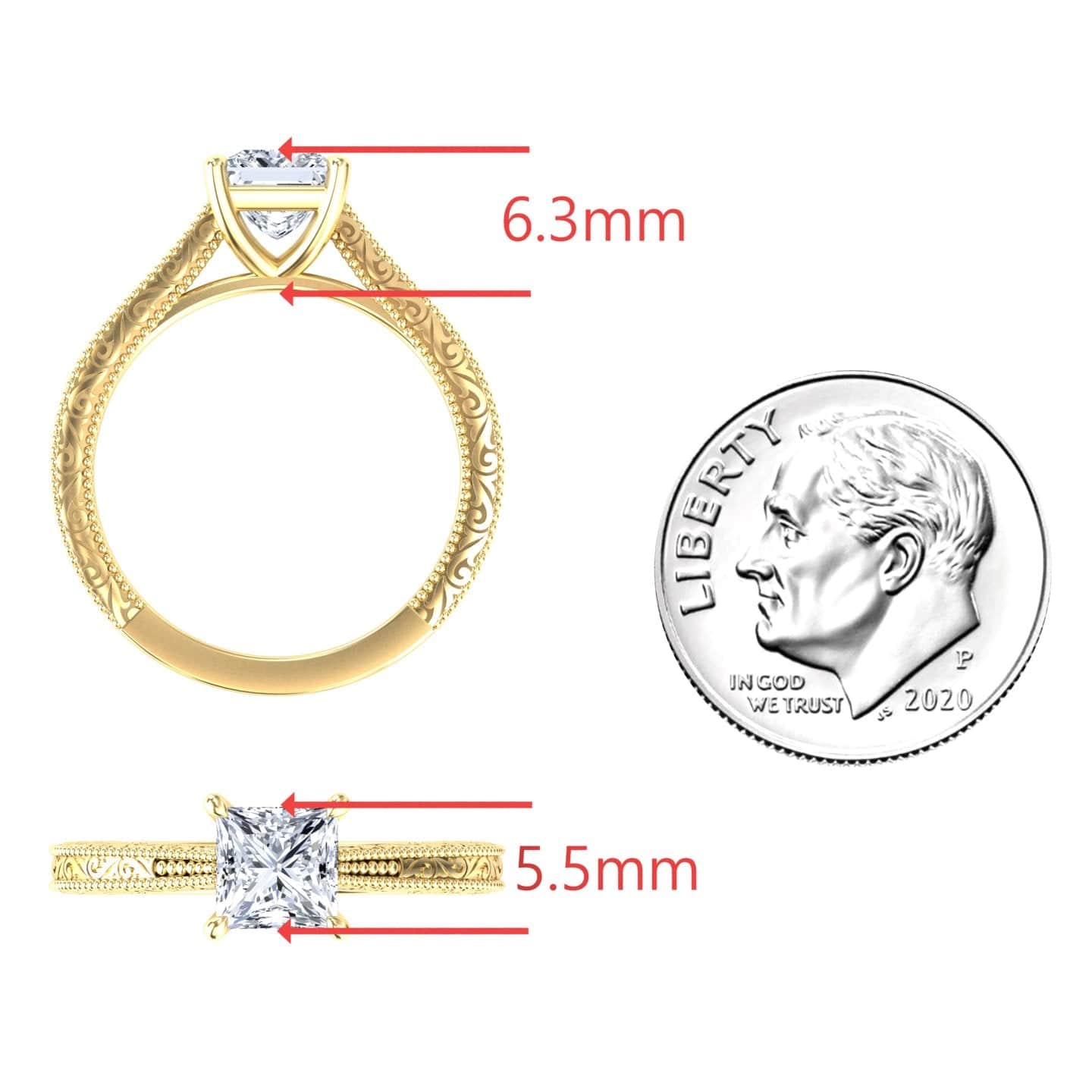 White Diamond Vintage Scrollwork Solitaire Engagement Ring - Gillian