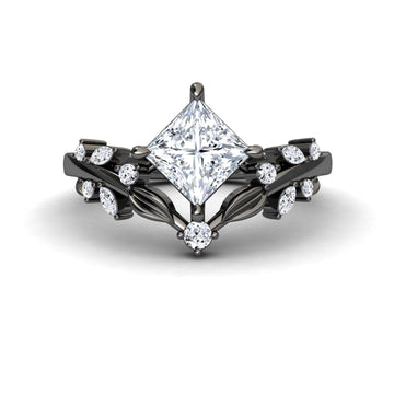 White Diamond Nature-Inspired Leaf & Vine Accented Engagement Ring - Pamela