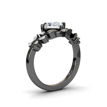 White Diamond Nature-Inspired Leaf & Vine Accented Engagement Ring - Pamela