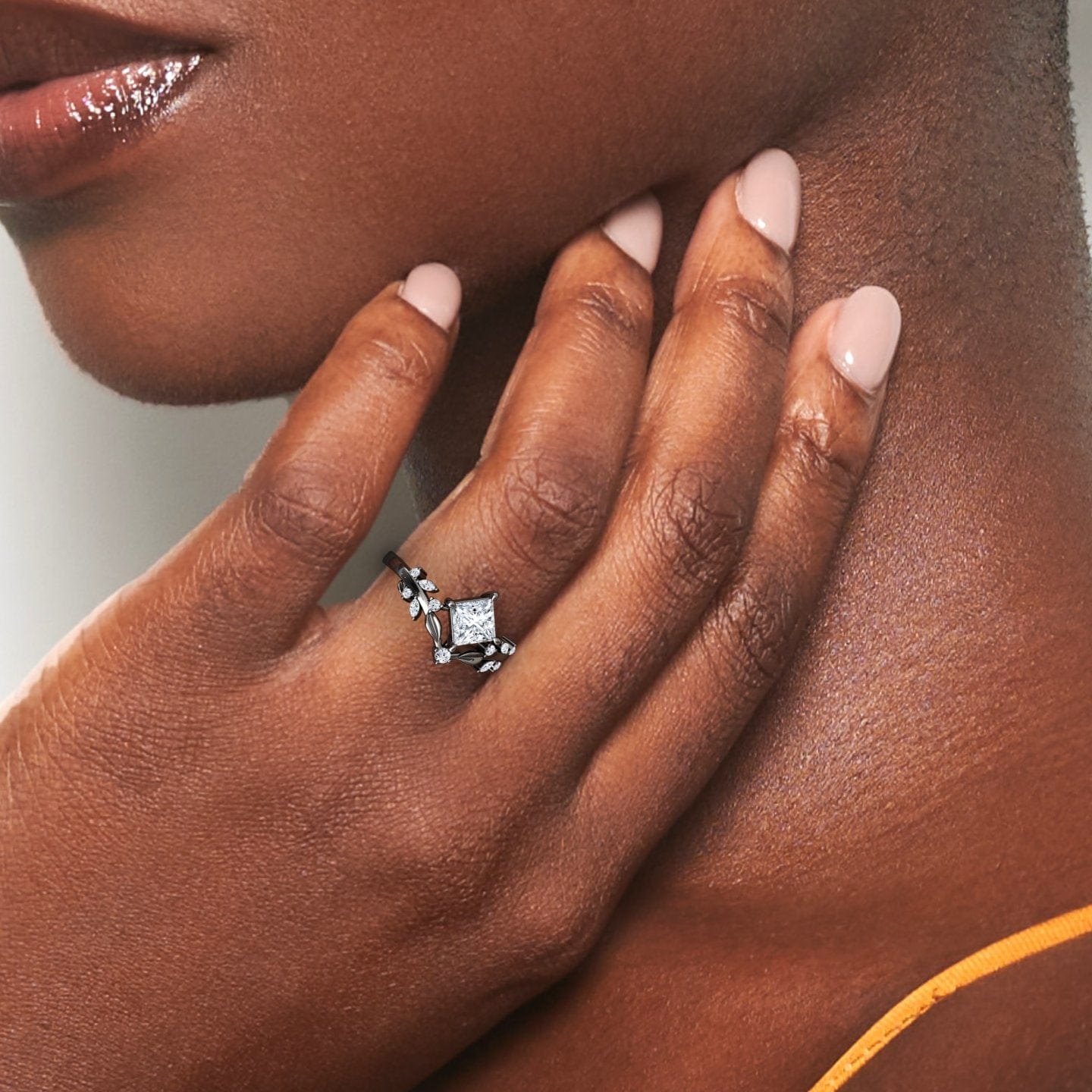White Diamond Nature-Inspired Leaf & Vine Accented Engagement Ring - Pamela