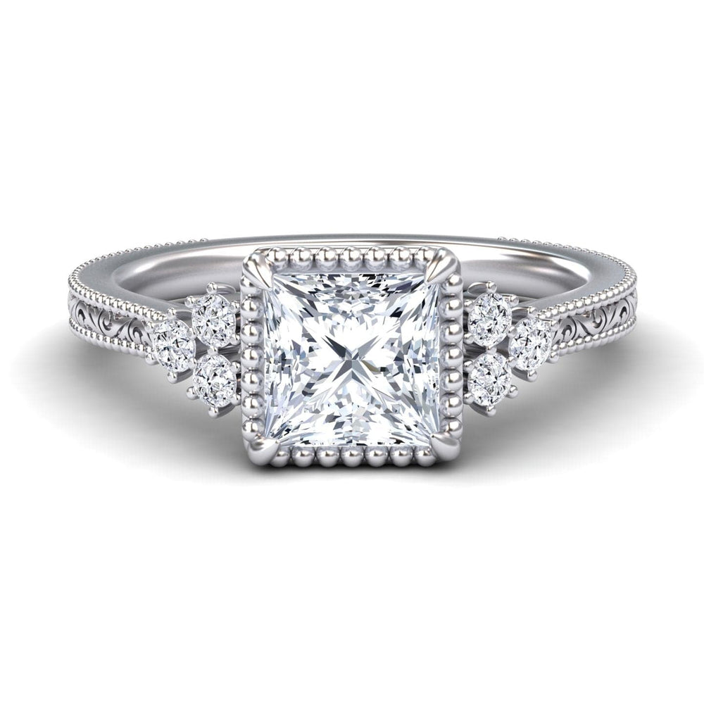 White diamond vintage milgrain accented engagement ring