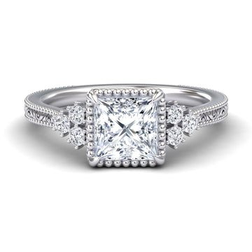 White Diamond Vintage Milgrain Accented Engagement Ring - Gracelyn