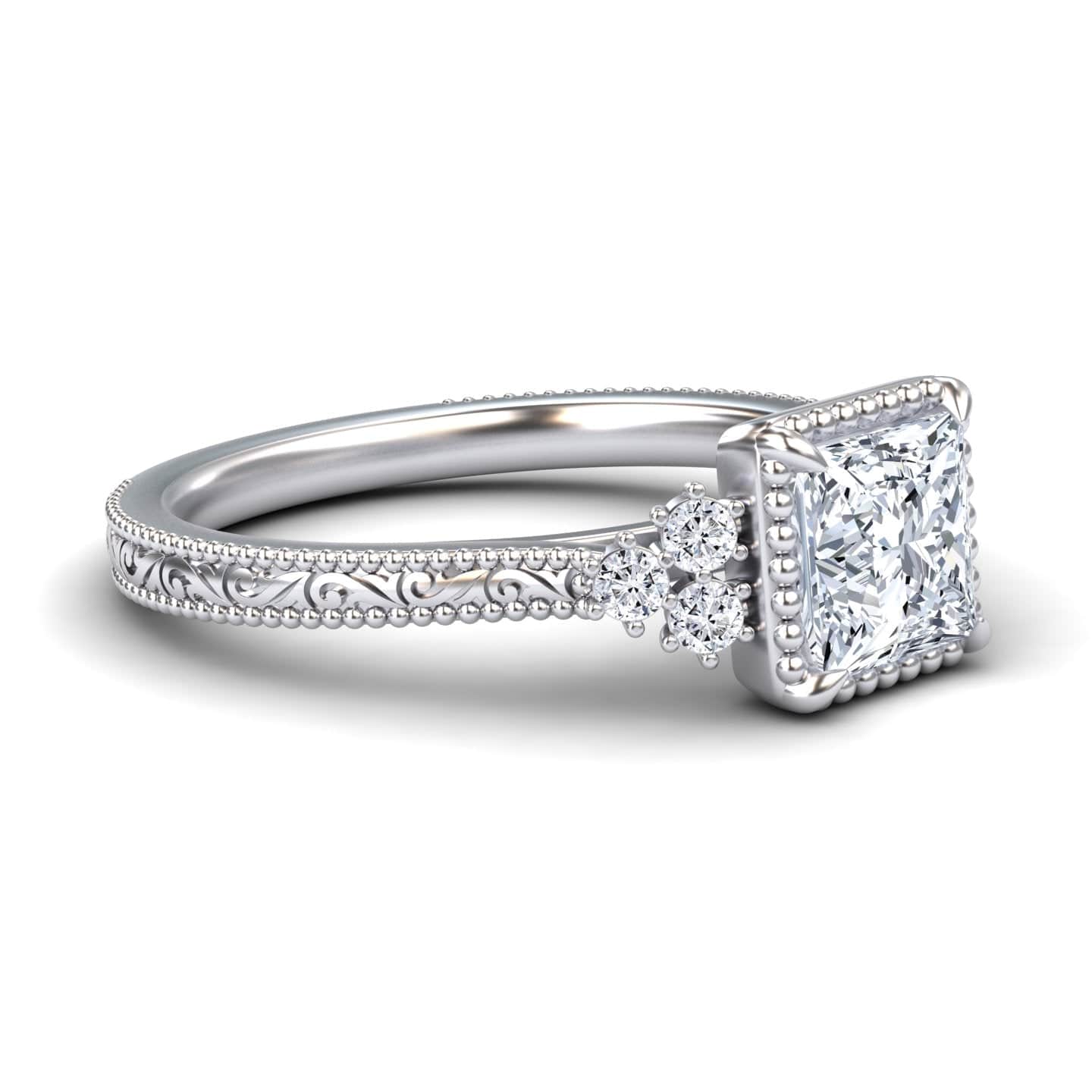 White Diamond Vintage Milgrain Accented Engagement Ring - Gracelyn