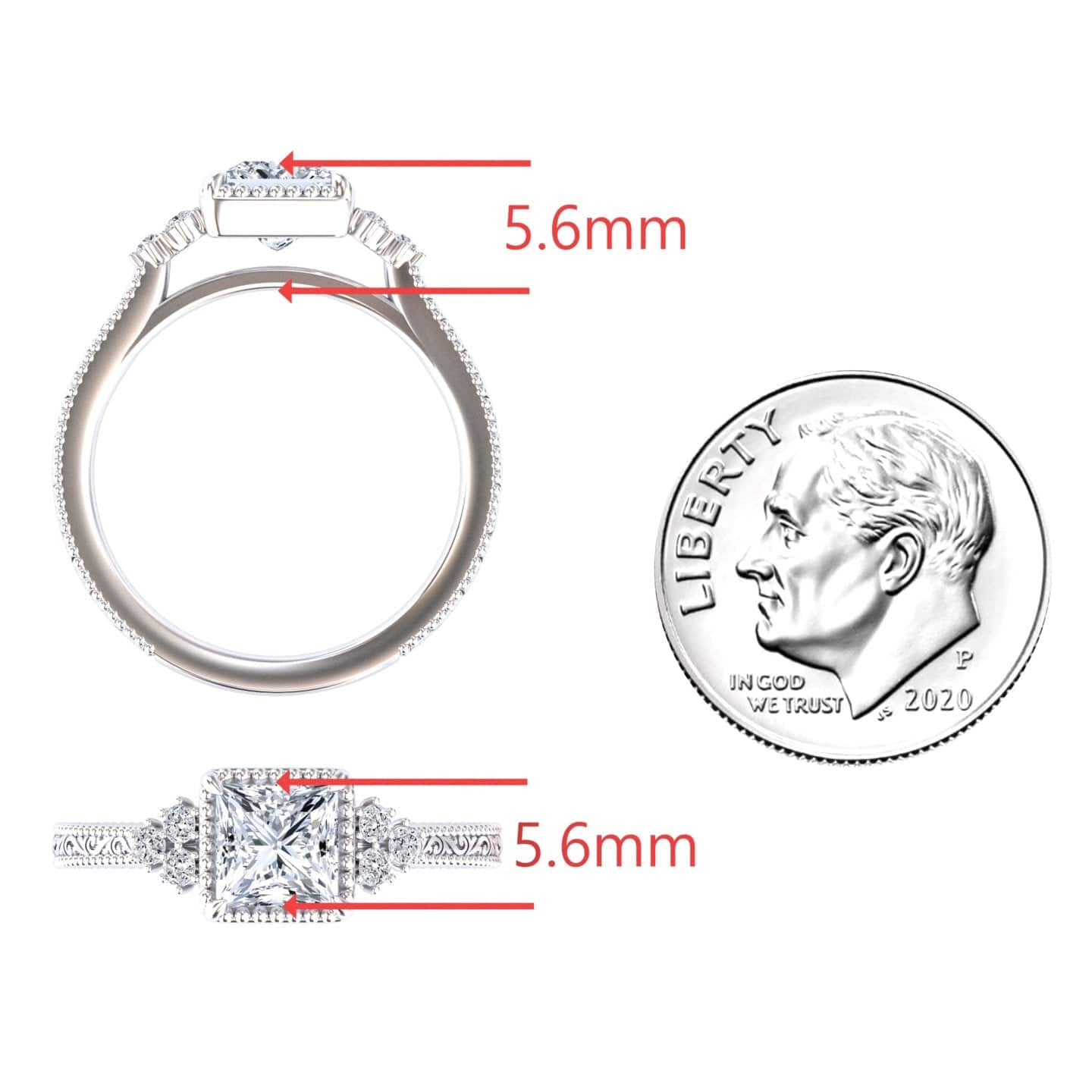 White Diamond Vintage Milgrain Accented Engagement Ring - Gracelyn