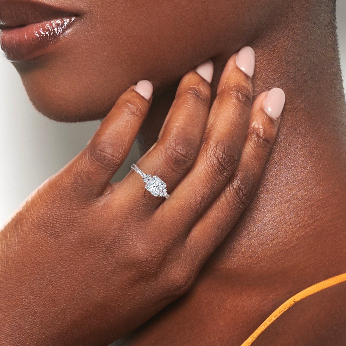 White Diamond Vintage Milgrain Accented Engagement Ring - Gracelyn