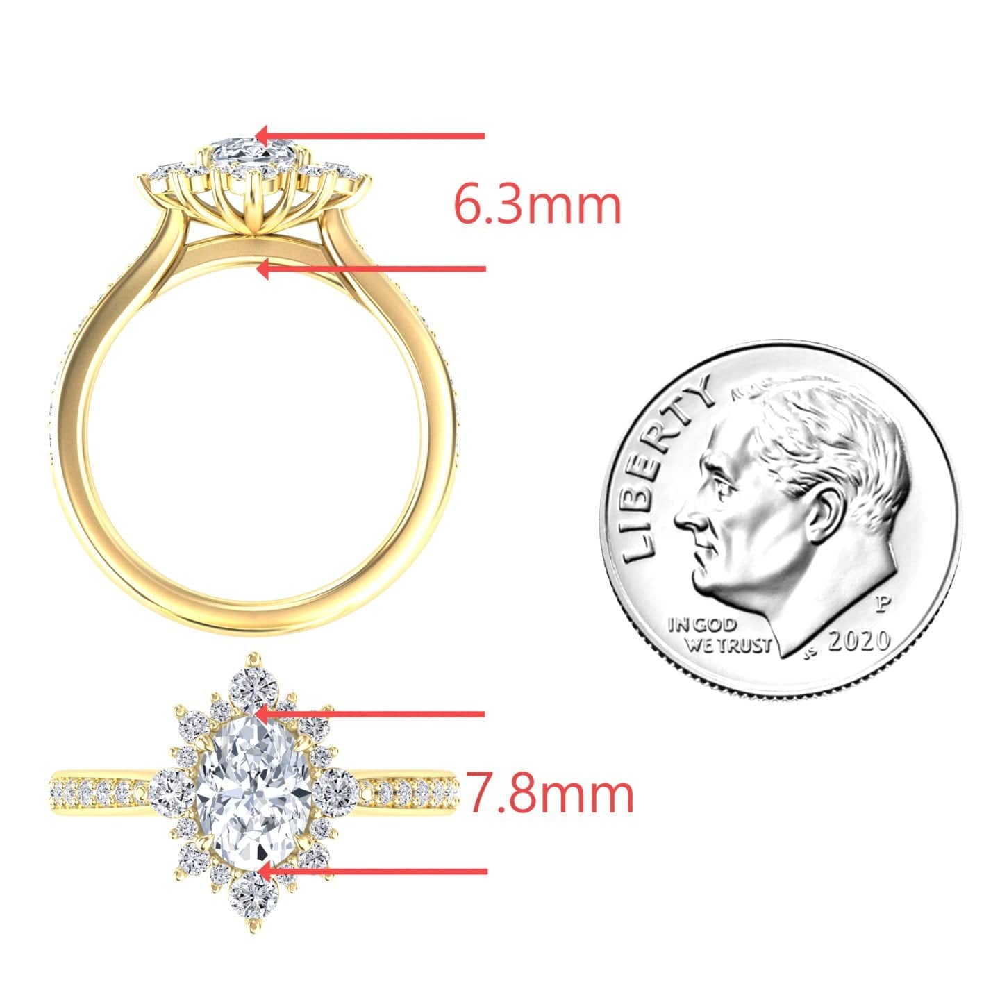 White Diamond Three-Stone Starburst Halo Pave Accented Engagement Ring - Heather