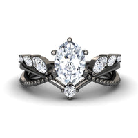 White Diamond Leaf-Inspired Twisted Milgrain Band Engagement Ring - Shulan