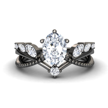 White Diamond Leaf-Inspired Twisted Milgrain Band Engagement Ring - Shulan