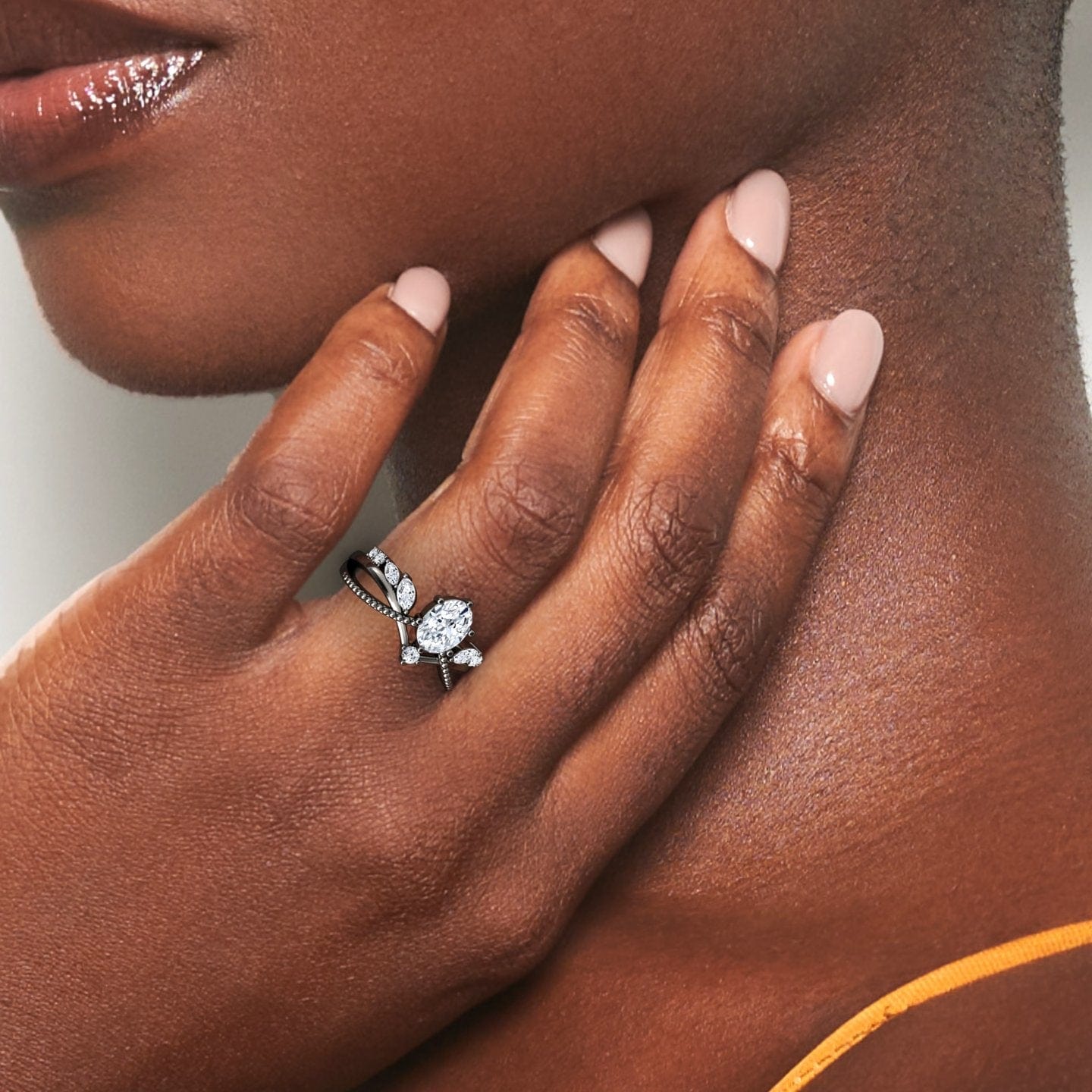 White Diamond Leaf-Inspired Twisted Milgrain Band Engagement Ring - Shulan