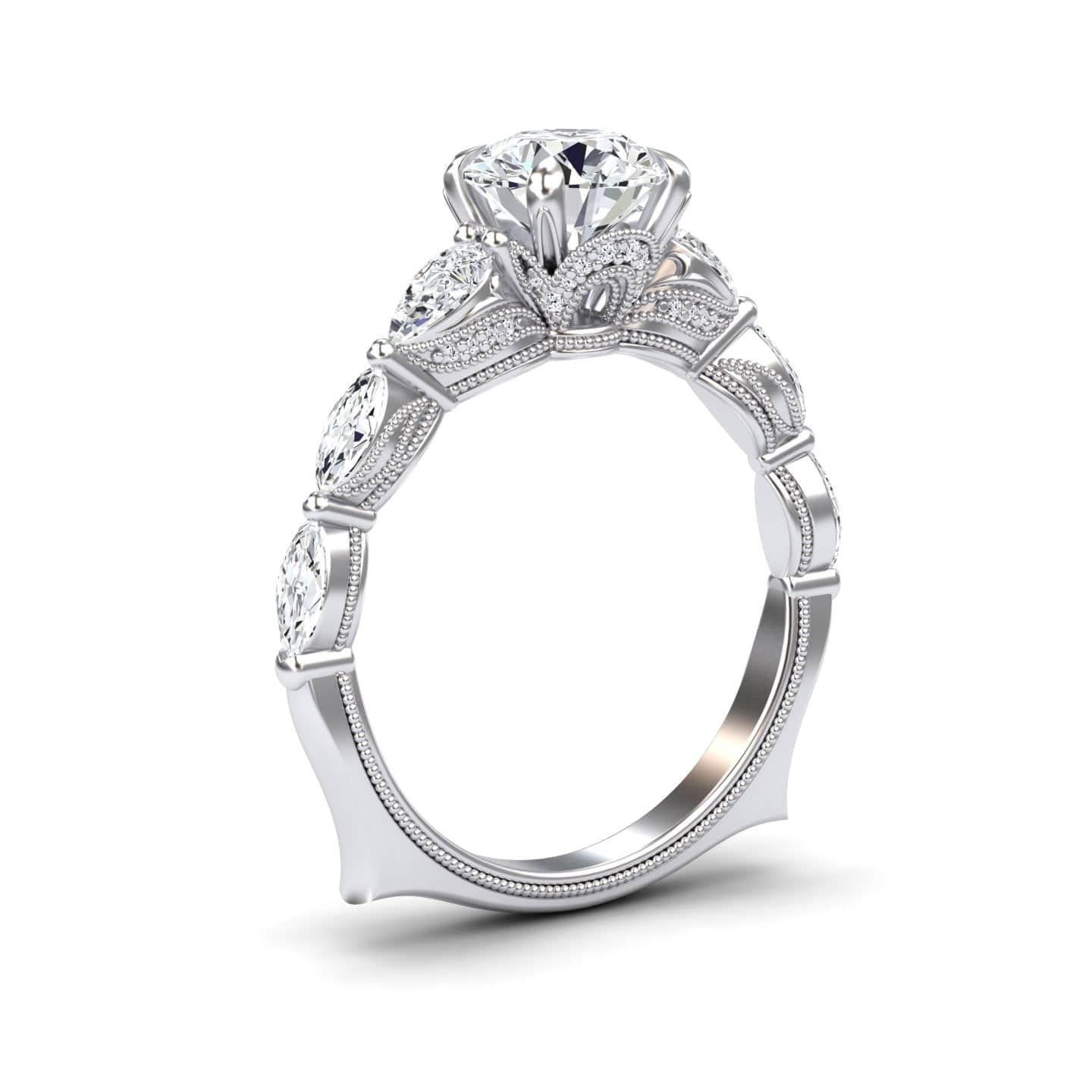 White Diamond Regal Crown Engagement Ring - Quinn
