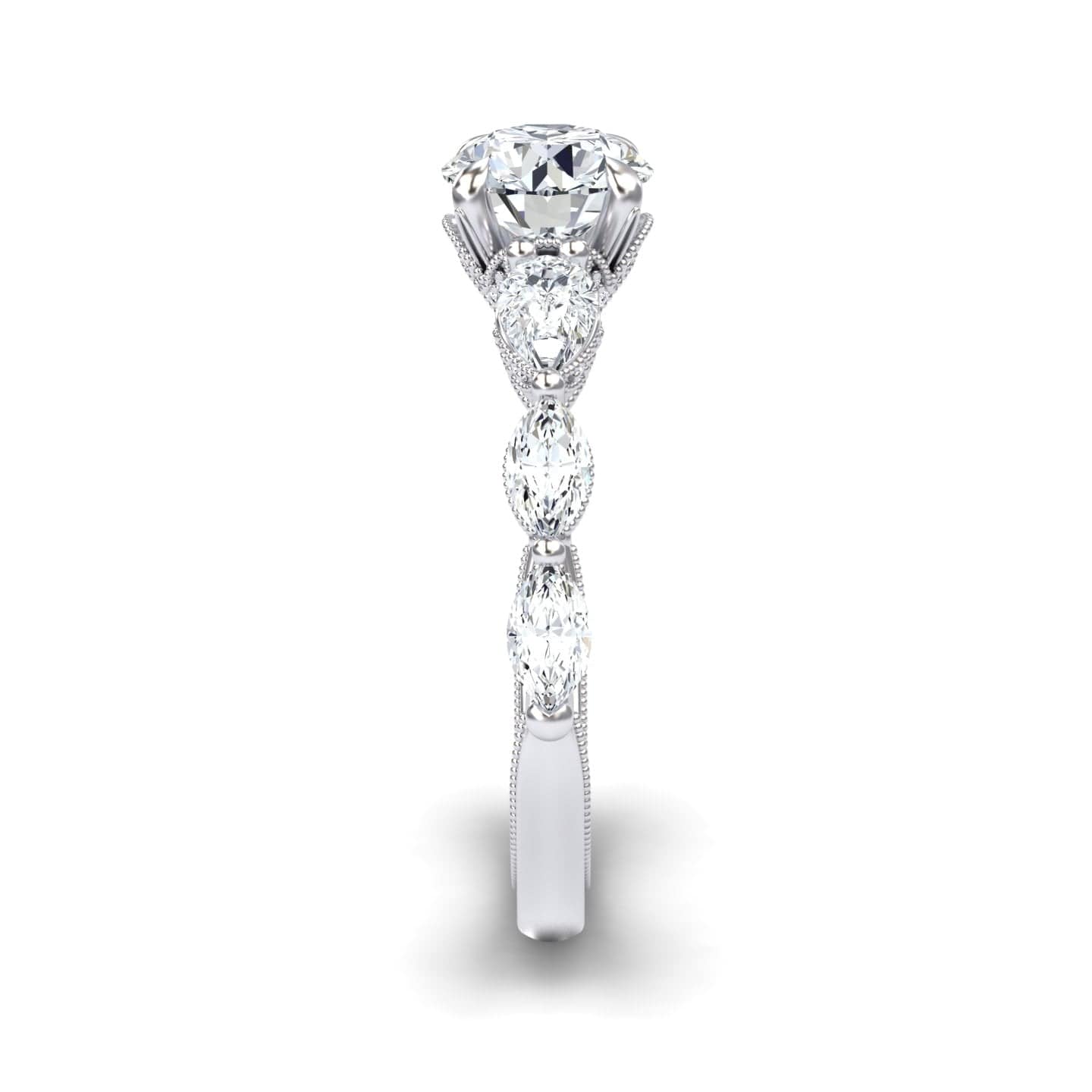 White Diamond Regal Crown Engagement Ring - Quinn