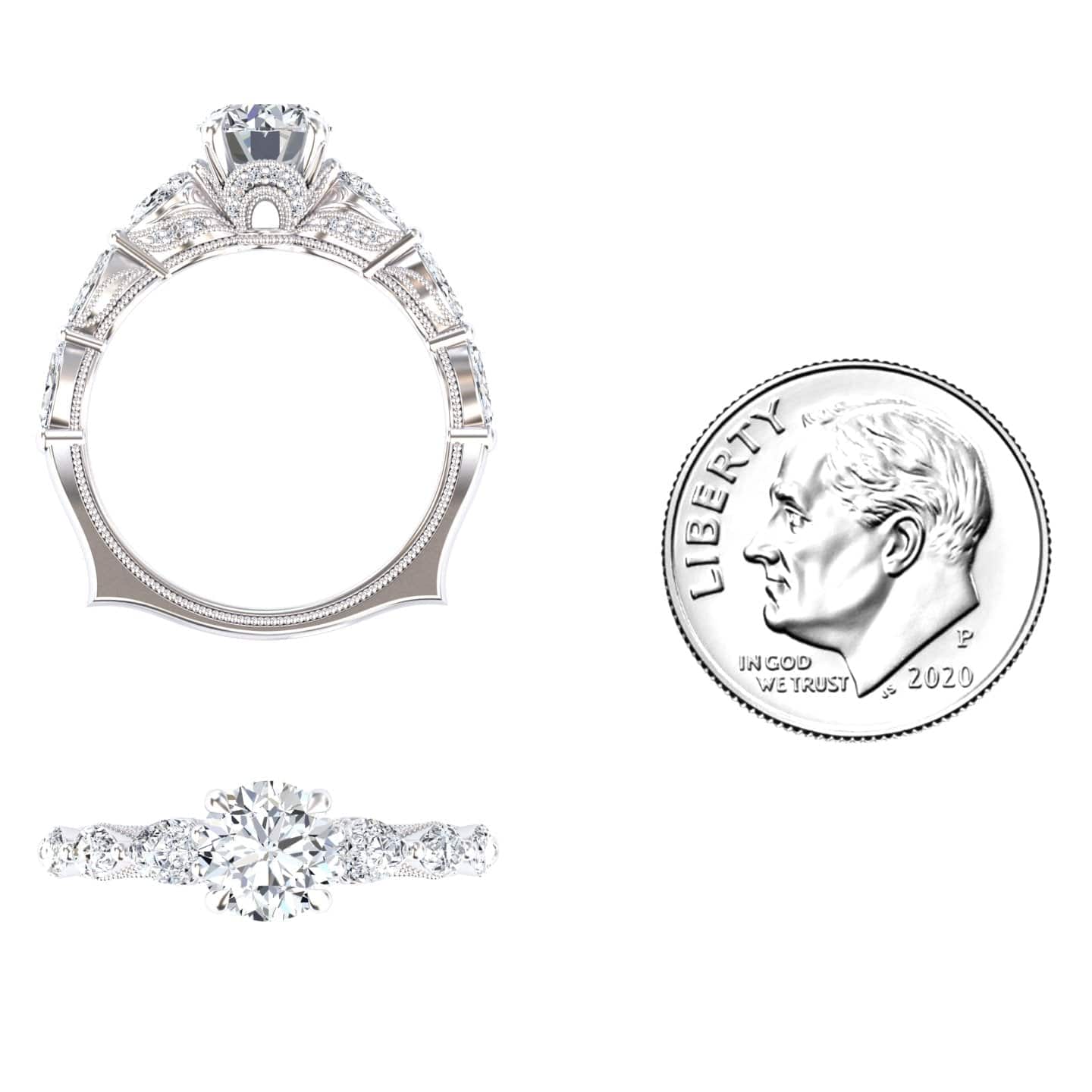 White Diamond Regal Crown Engagement Ring - Quinn