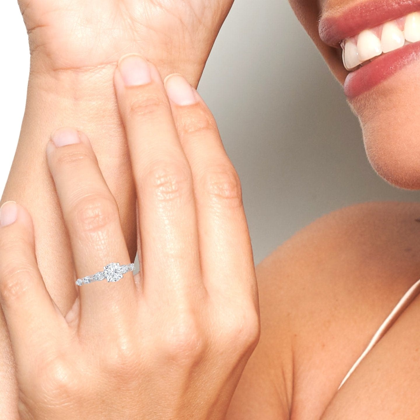 White Diamond Regal Crown Engagement Ring - Quinn
