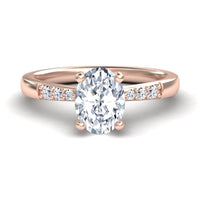 White Diamond Pave Accents Six-Prong Engagement Ring - Ruyue