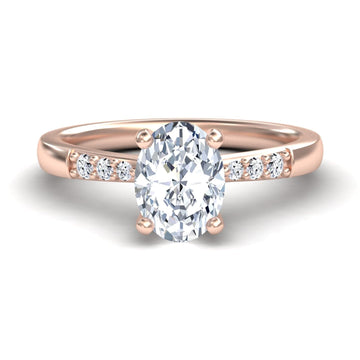 White Diamond Pave Accents Six-Prong Engagement Ring - Ruyue