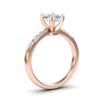 White Diamond Pave Accents Six-Prong Engagement Ring - Ruyue