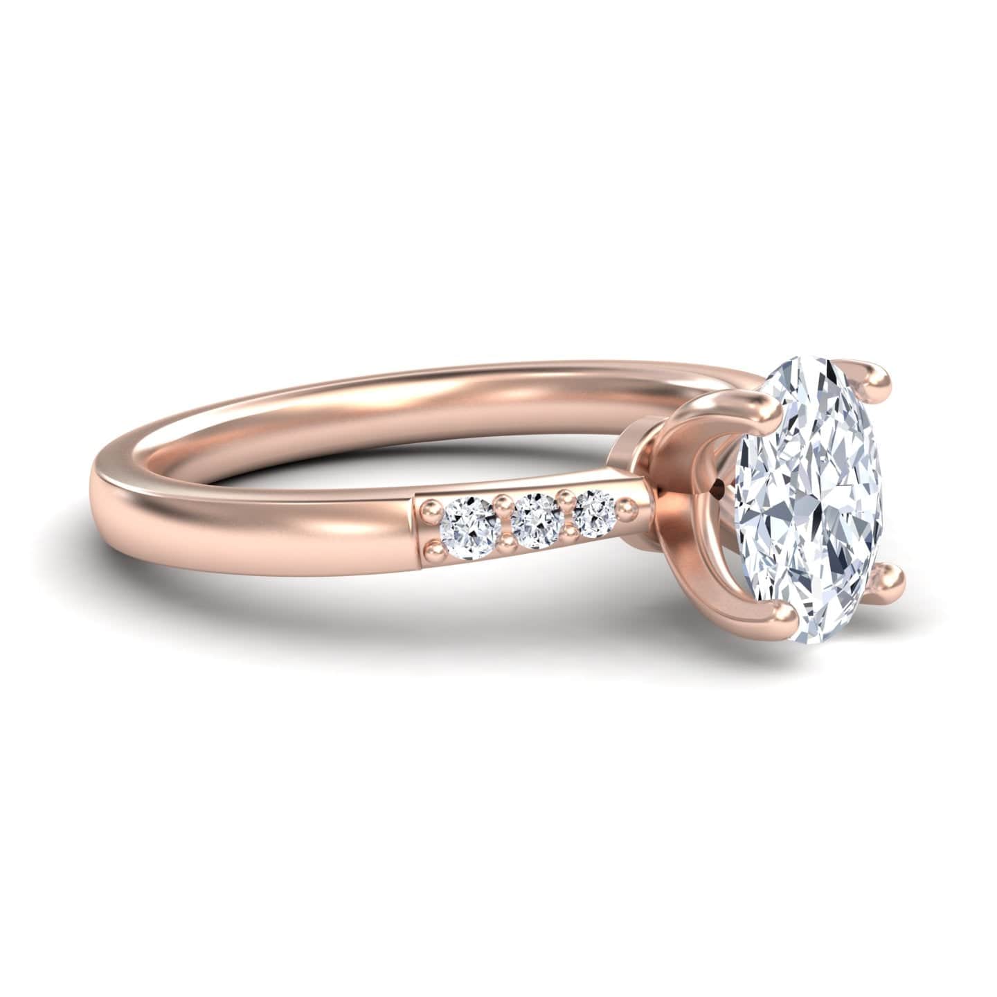 White Diamond Pave Accents Six-Prong Engagement Ring - Ruyue