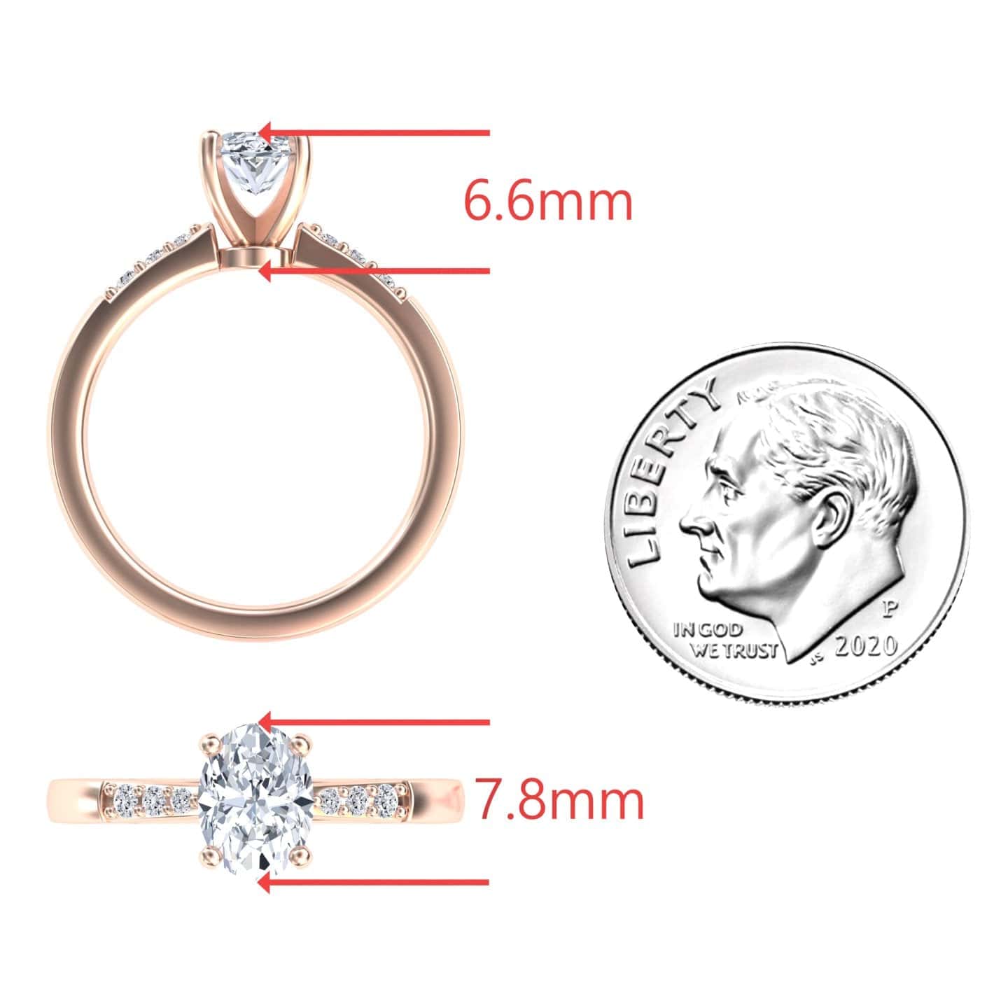 White Diamond Pave Accents Six-Prong Engagement Ring - Ruyue
