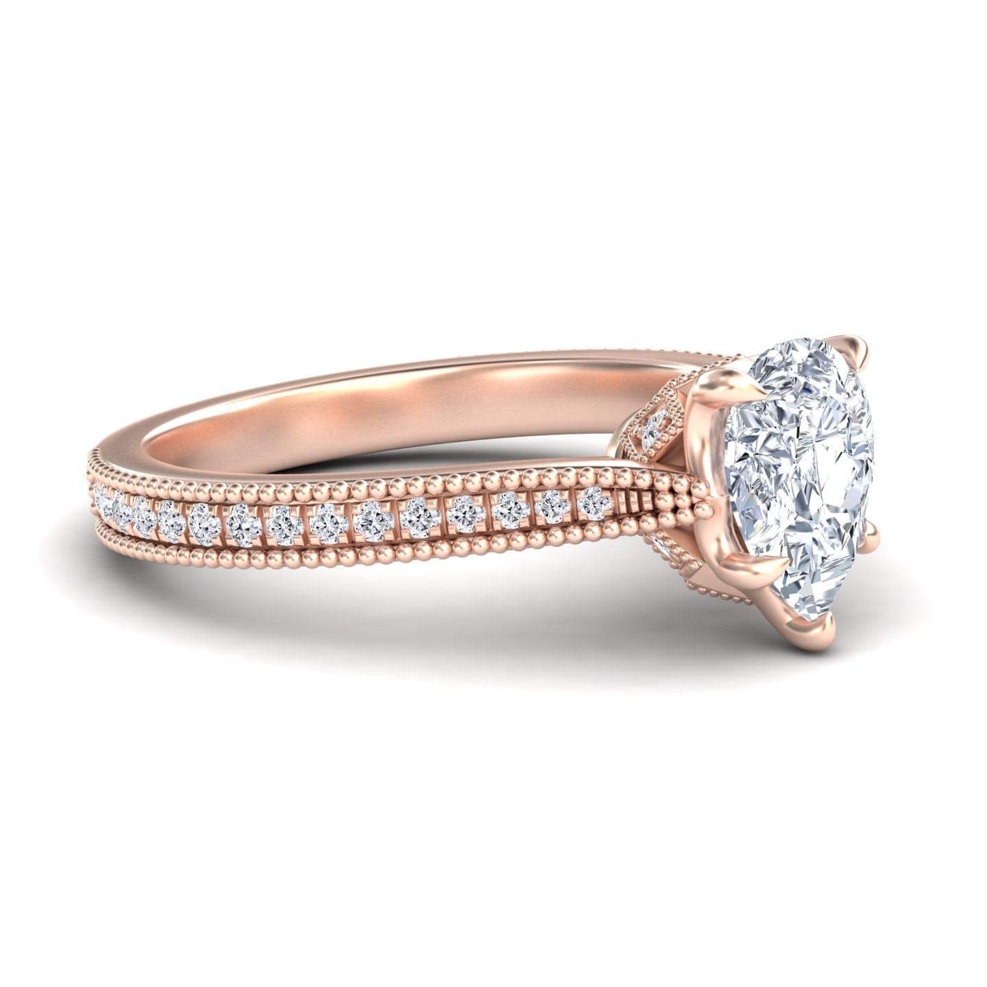 White Diamond Vintage-Inspired Milgrain Engagement Ring - Holly