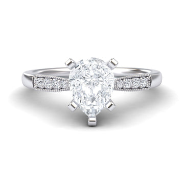 White Diamond Pave Accent & Milgrain Engagement Ring - Sharon
