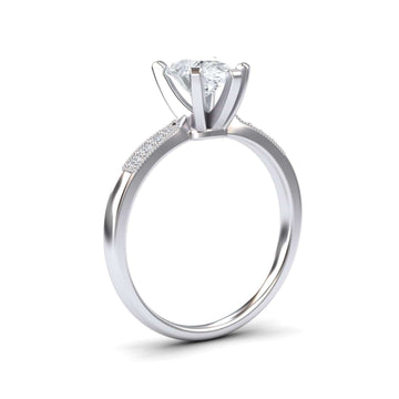 White Diamond Pave Accent & Milgrain Engagement Ring - Sharon