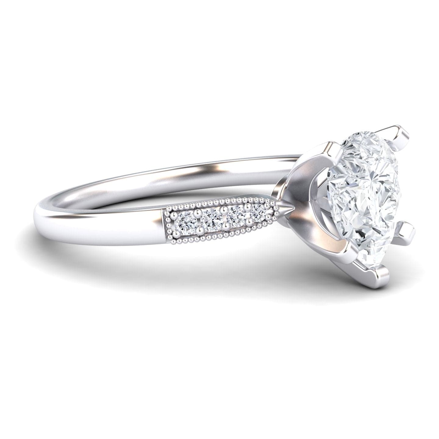 White Diamond Pave Accent & Milgrain Engagement Ring - Sharon