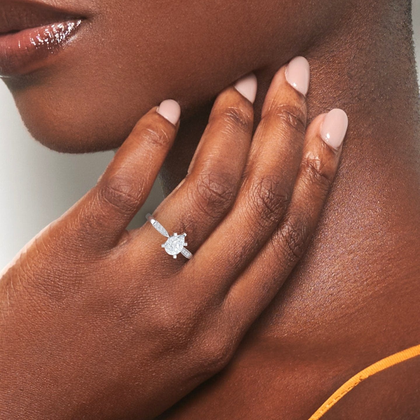 White Diamond Pave Accent & Milgrain Engagement Ring - Sharon
