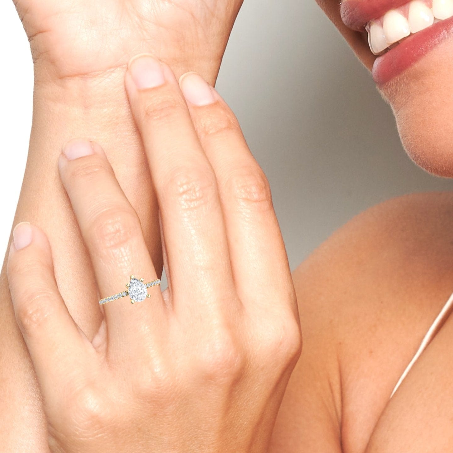 White Diamond Pave Accent Solitaire Engagement Ring - Janet