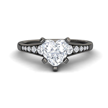 White Diamond Pave Accent & Milgrain Engagement Ring - Yuming