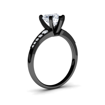 White Diamond Pave Accent & Milgrain Engagement Ring - Yuming