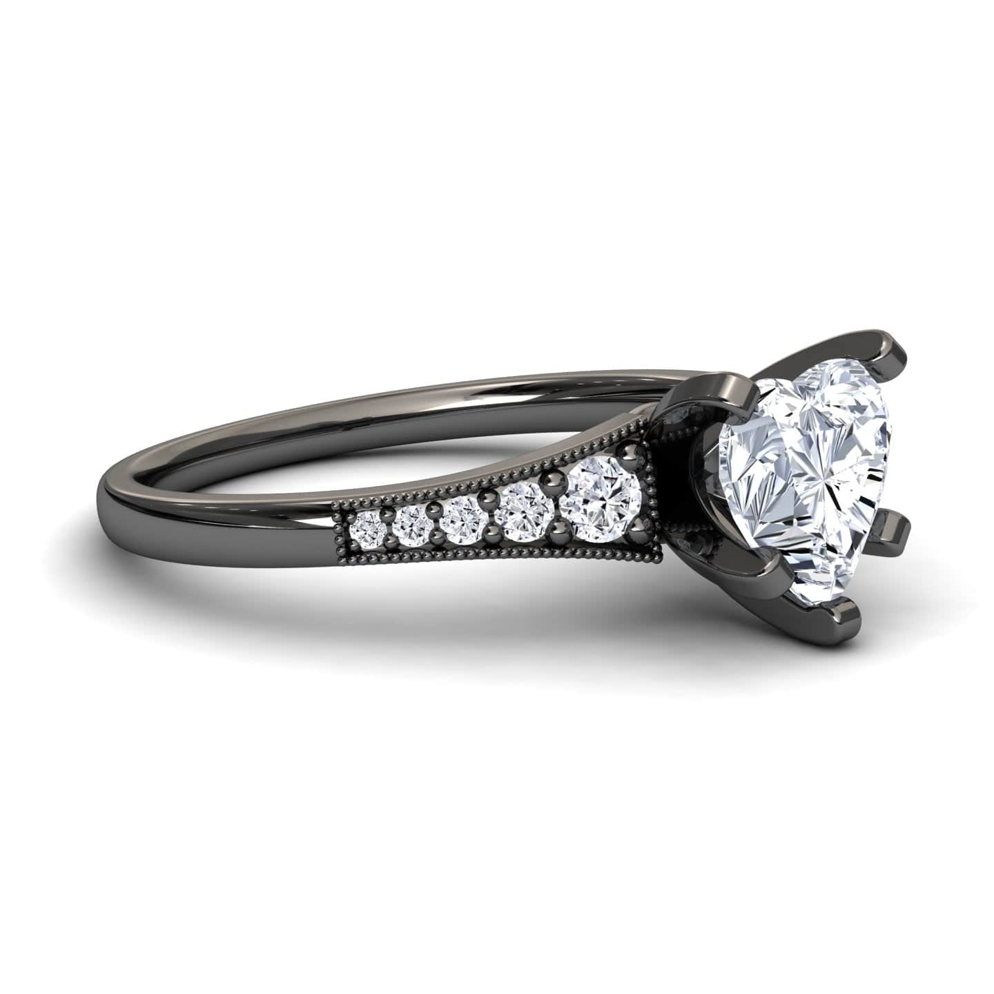 White Diamond Pave Accent & Milgrain Engagement Ring - Yuming