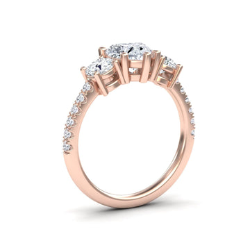 White Diamond Elegant Pave Band Three Stone Engagement Ring - Linda