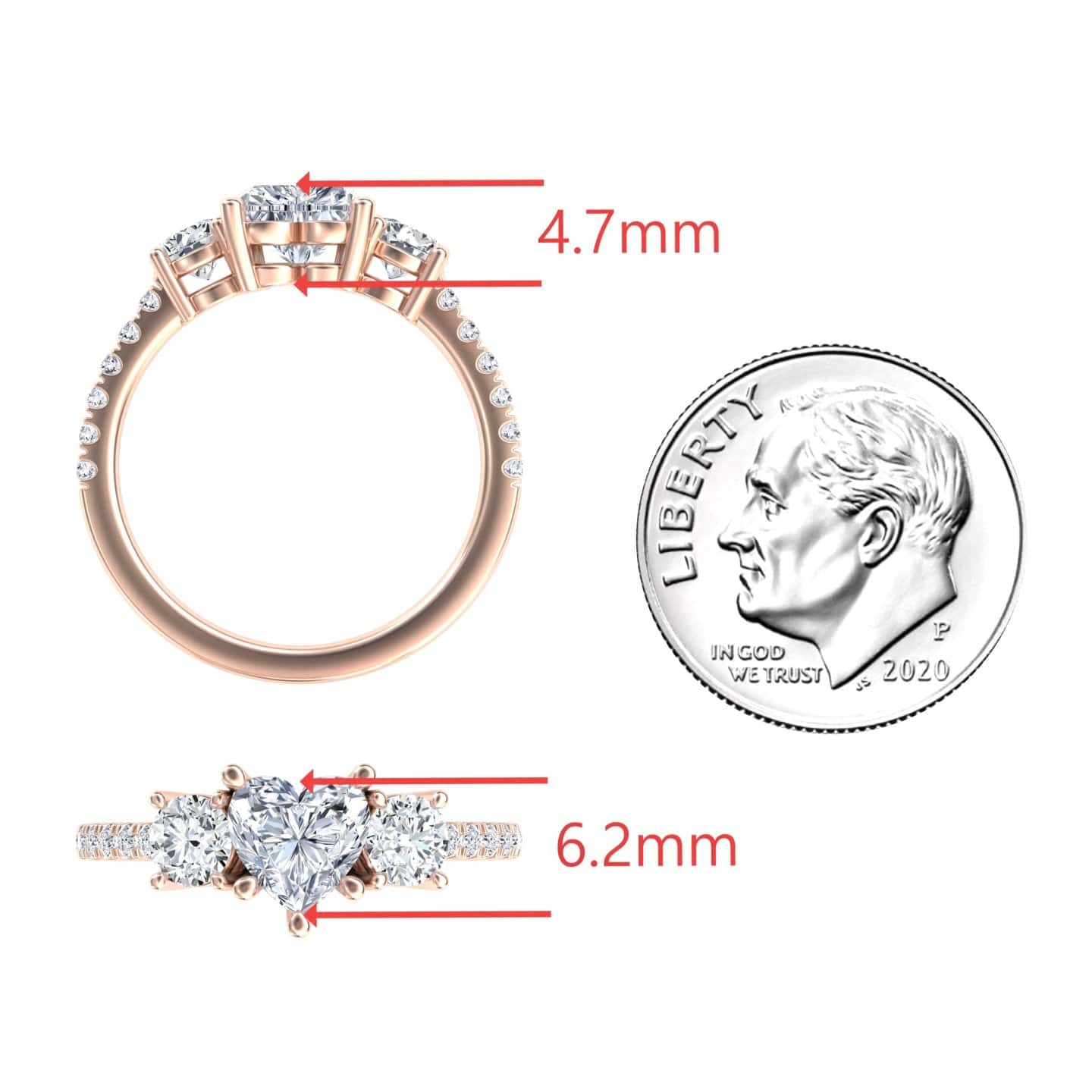 White Diamond Elegant Pave Band Three Stone Engagement Ring - Linda