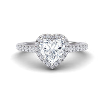 White Diamond Halo Solitaire Pave Engagement Ring - Melanie