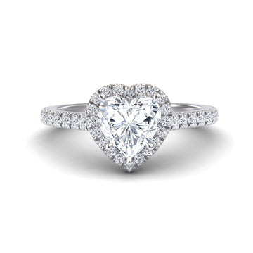 White Diamond Halo Solitaire Pave Engagement Ring - Melanie