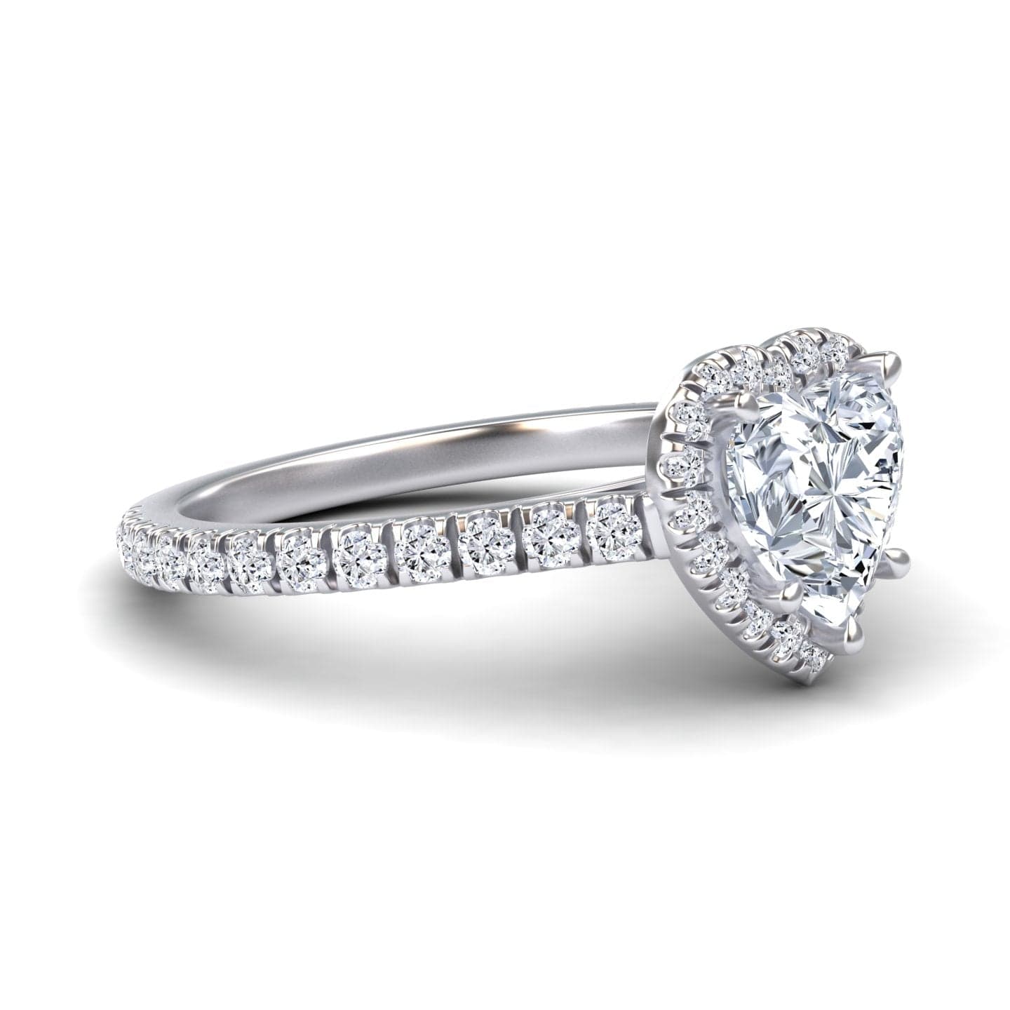 White Diamond Halo Solitaire Pave Engagement Ring - Melanie