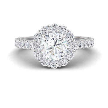 White Diamond Vintage-Inspired Scalloped Halo Engagement Ring - Rosalind
