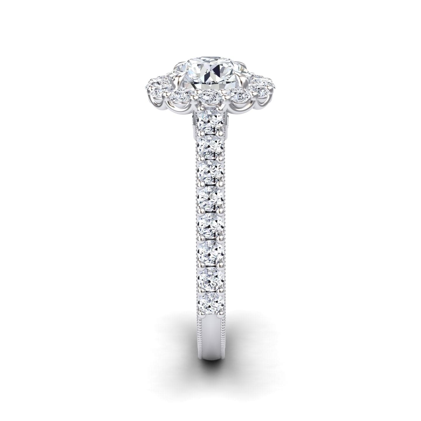 White Diamond Vintage-Inspired Scalloped Halo Engagement Ring - Rosalind