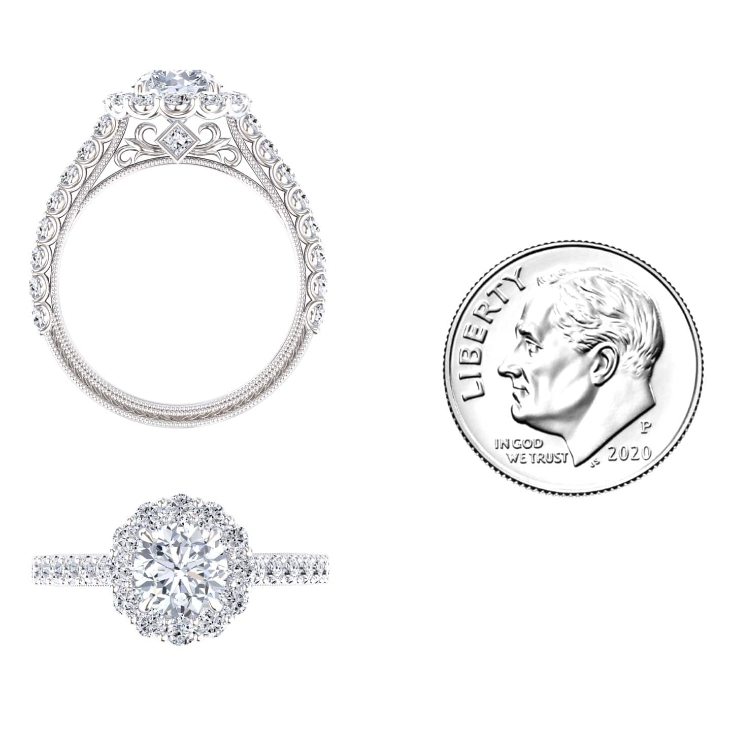 White Diamond Vintage-Inspired Scalloped Halo Engagement Ring - Rosalind
