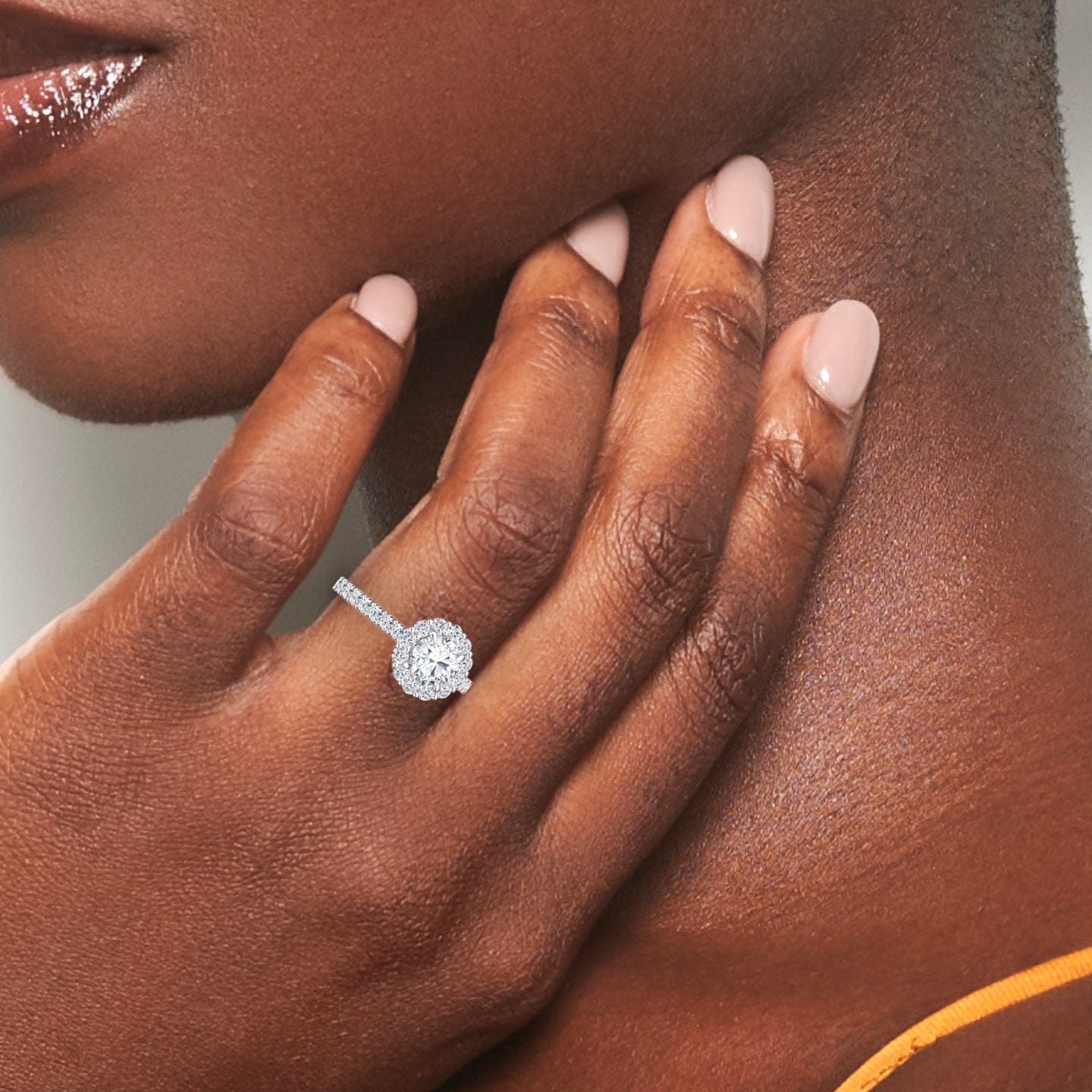 White Diamond Vintage-Inspired Scalloped Halo Engagement Ring - Rosalind