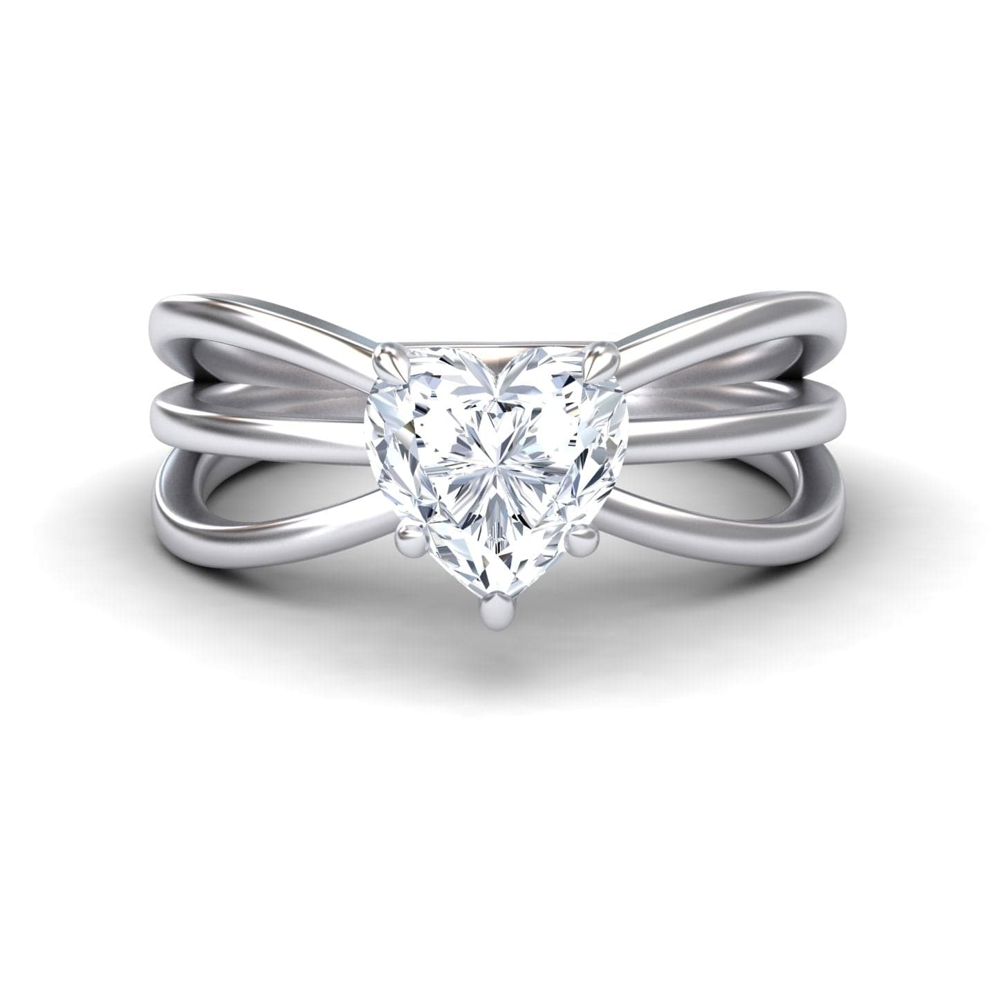 White Diamond Bypass Shank Twisted Band Solitaire Engagement Ring - Autumn